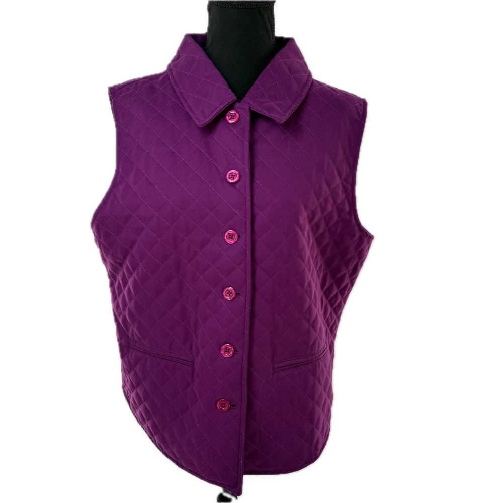 Drapers & Damons Purple Quilted Button Up Vest with Collar, Pockets Size P-Large - Picture 6 of 17